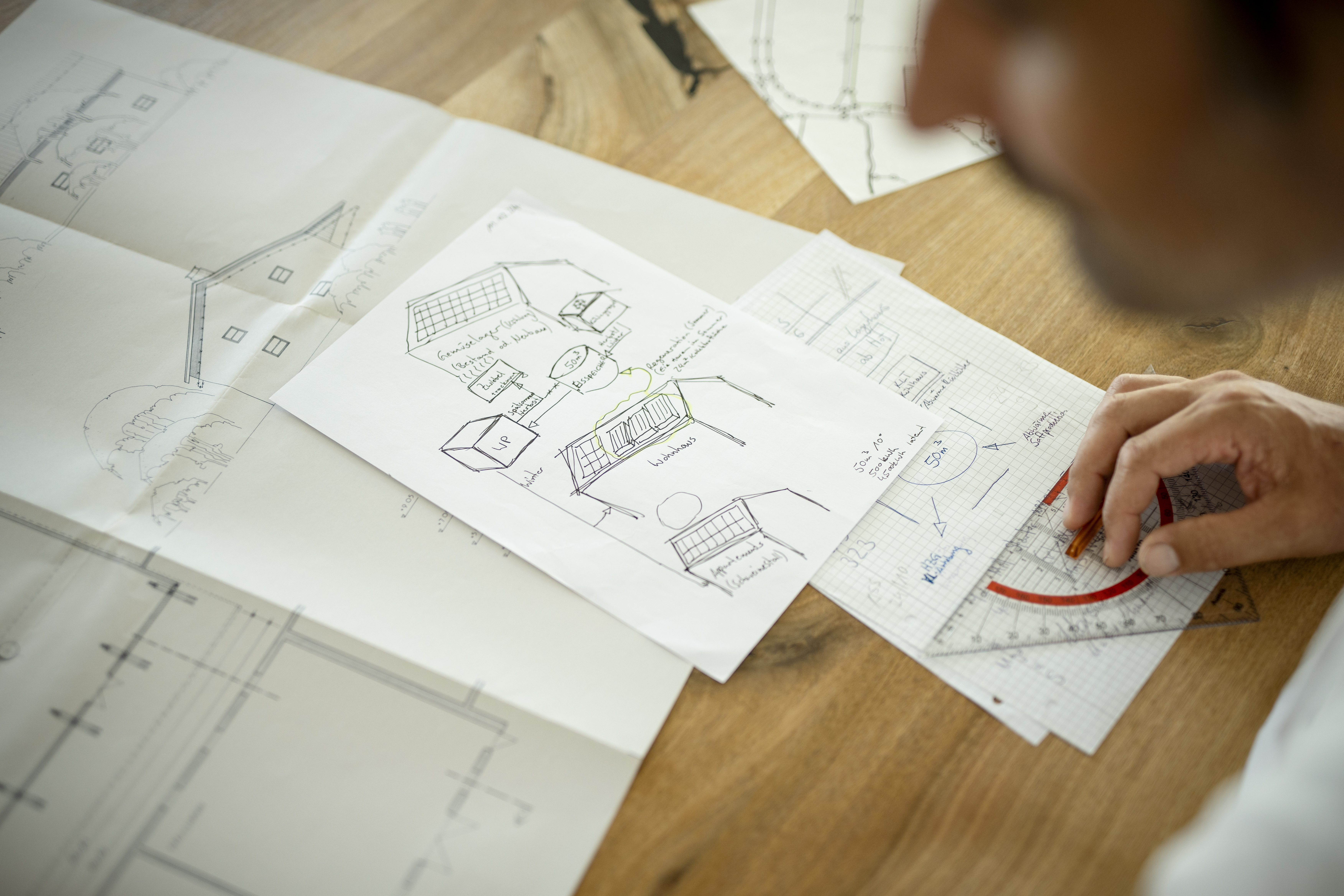 Pilotbetrieb Sigl-Mittermaier Plan mit Geodreieck